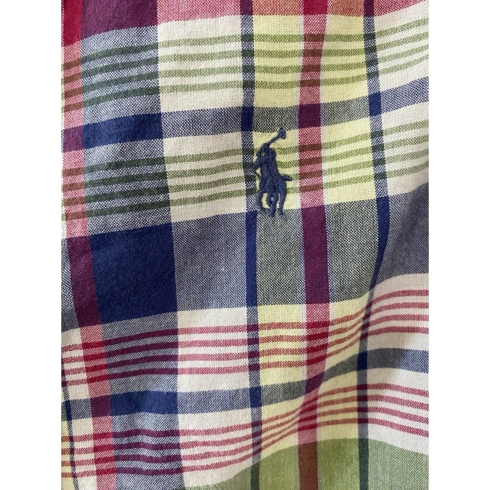Ralph Lauren Multicolor Plaid Shirt Boys 4T Short Sleeve Button Up‎ Embroidered